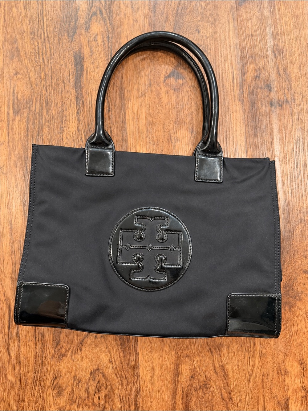 Tory Burch Black Nylon Tote with Patent Trim
